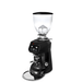 Diagonal view of the Fiorenzato F64 Evo PRO commercial coffee machine grinder in the black colour option on a white background