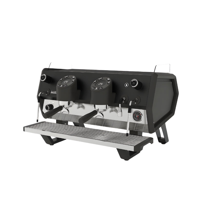 Black Sanremo D8 2 group espresso machine diagonal front-right view