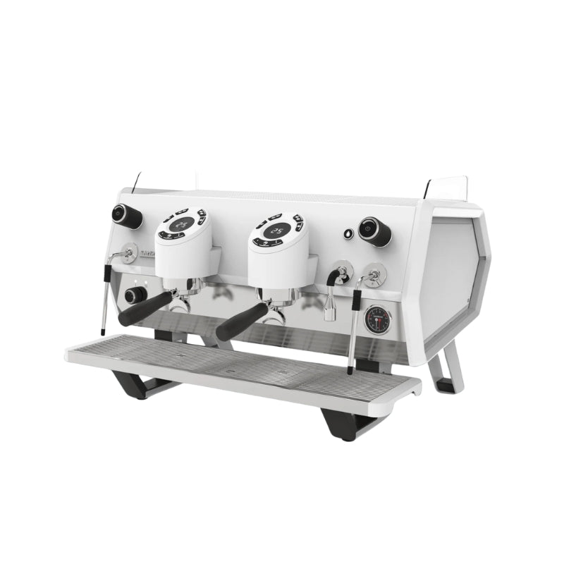 White Sanremo D8 2 group espresso machine diagonal front-right view