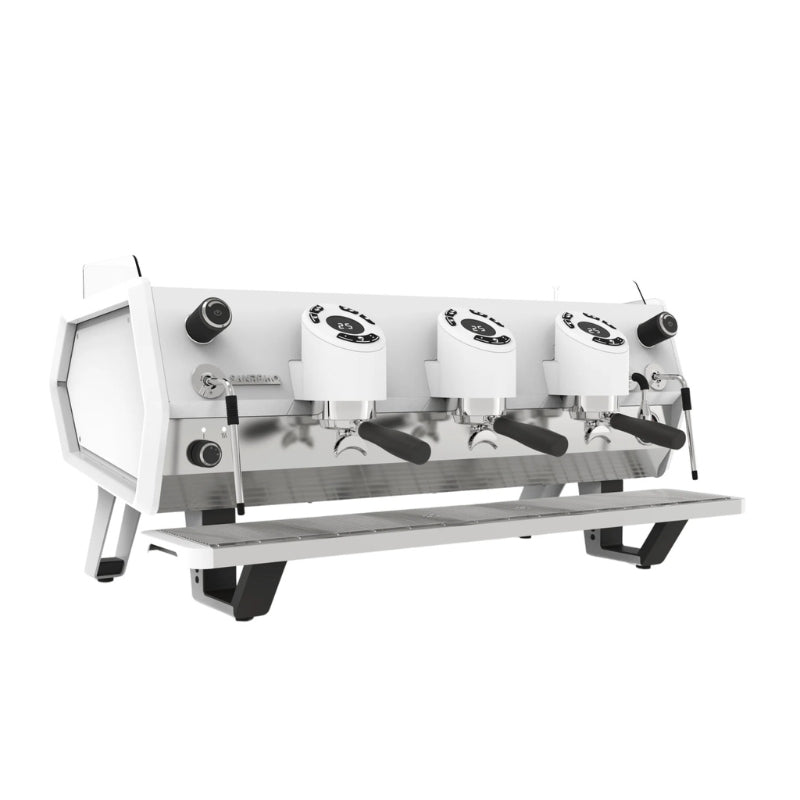 White Sanremo D8 3 group coffee machine diagonal front-left view