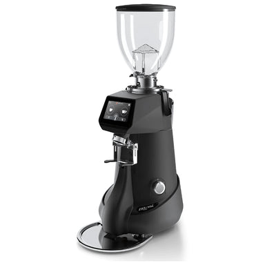 Front right view of the Sanremo SR83 E XGi Pro grind by weight coffee grinder in black