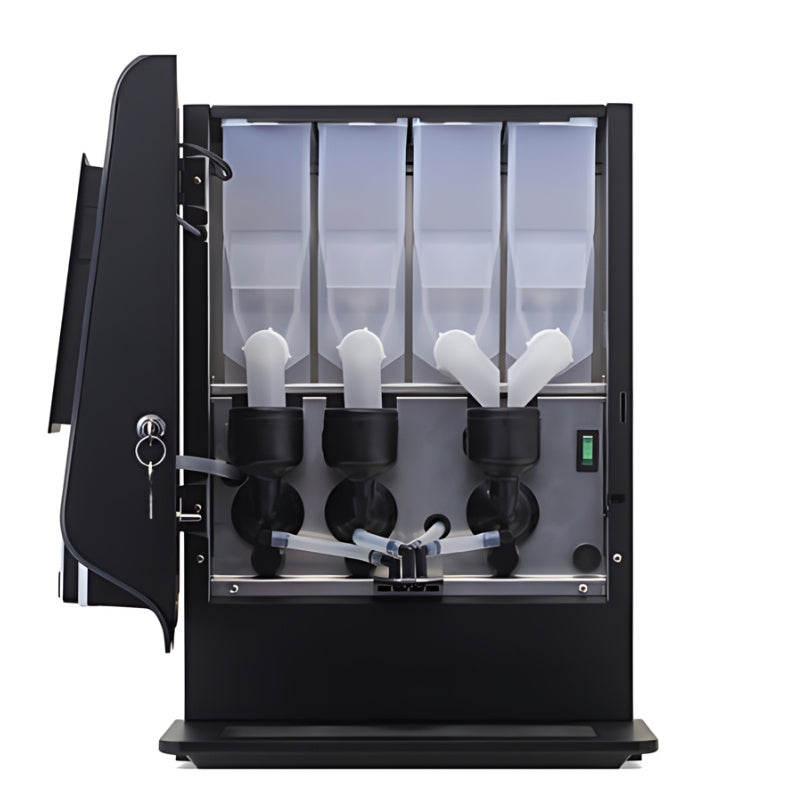 Front view of the Westomatic Primo Instant Midi Instant Coffee Machine with its door opened so you can see the insidie of the coffee machine